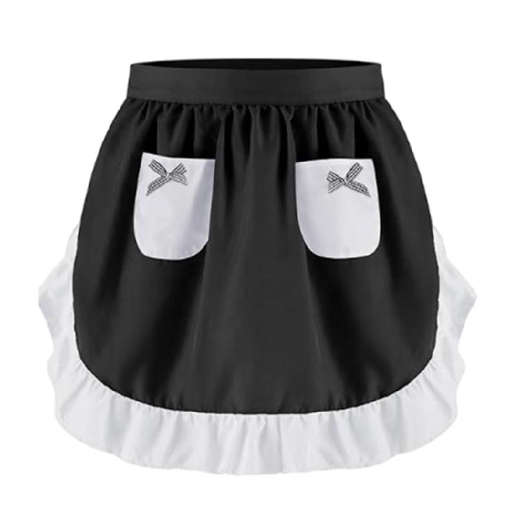 Maid Apron Costume Adjustable Ruffled Maid Apron for Halloween Cosplay Women Kitchen Apron Cooking Apron with 2 Pocket