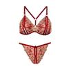 Sexy Three Point Embroidery Underwear Set Plus Size Adjustable Erotic Open Crotch Thong Flower Lingerie Micro Bikini Cupless Bra 2 piece set