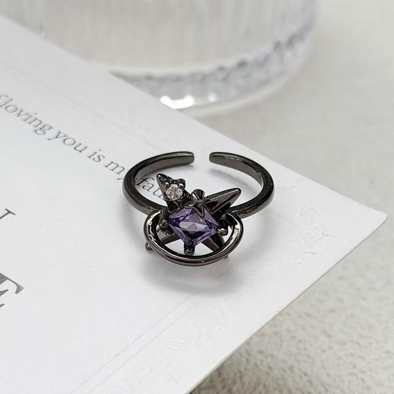 "Minimalist Dark Purple" Dark Punk Personality Delicate Zircon Ring Women'S Temperament Sweet Cool Wind Index Finger Ring
