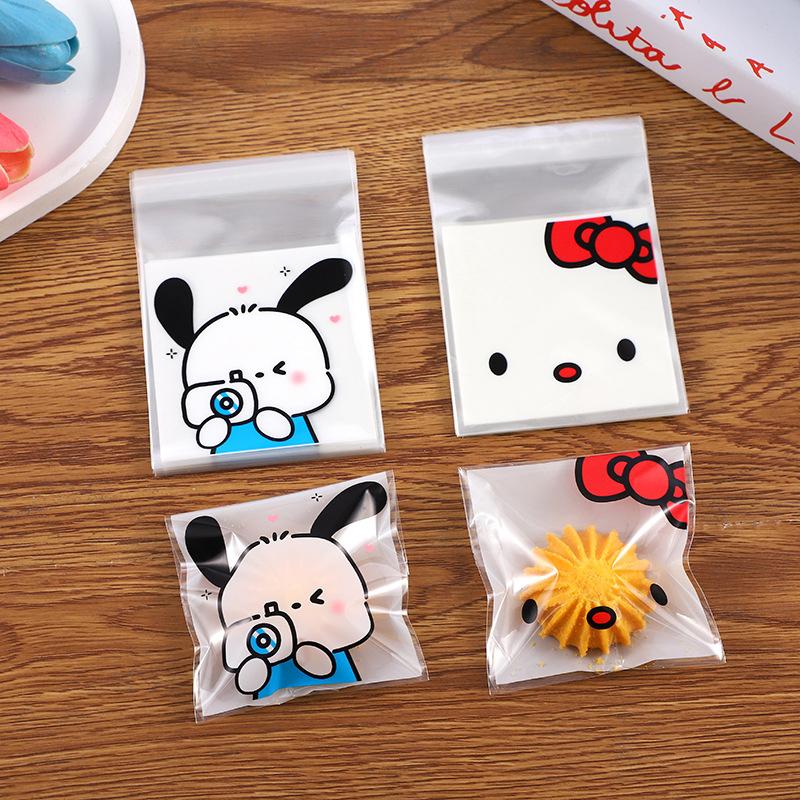 100Pcs Sanrioed Hello Kitty Printed Ziplock Bag Star Card Packing Self-Sealing Storage Bag Cartoon Disposable Candy Sealable Bag