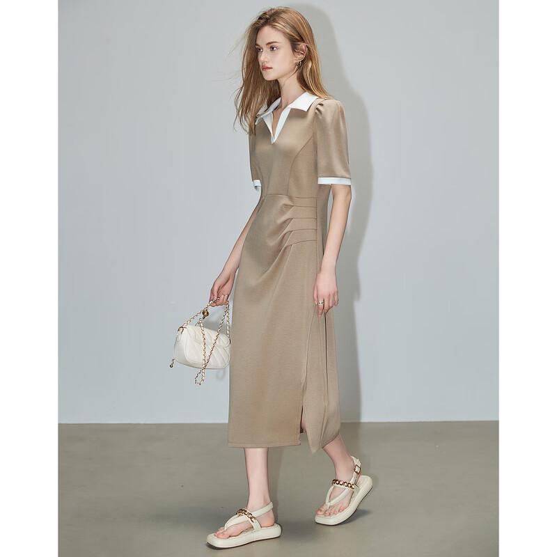 Demana Contrast V-Neck Air Layer A-Line Midi Dress