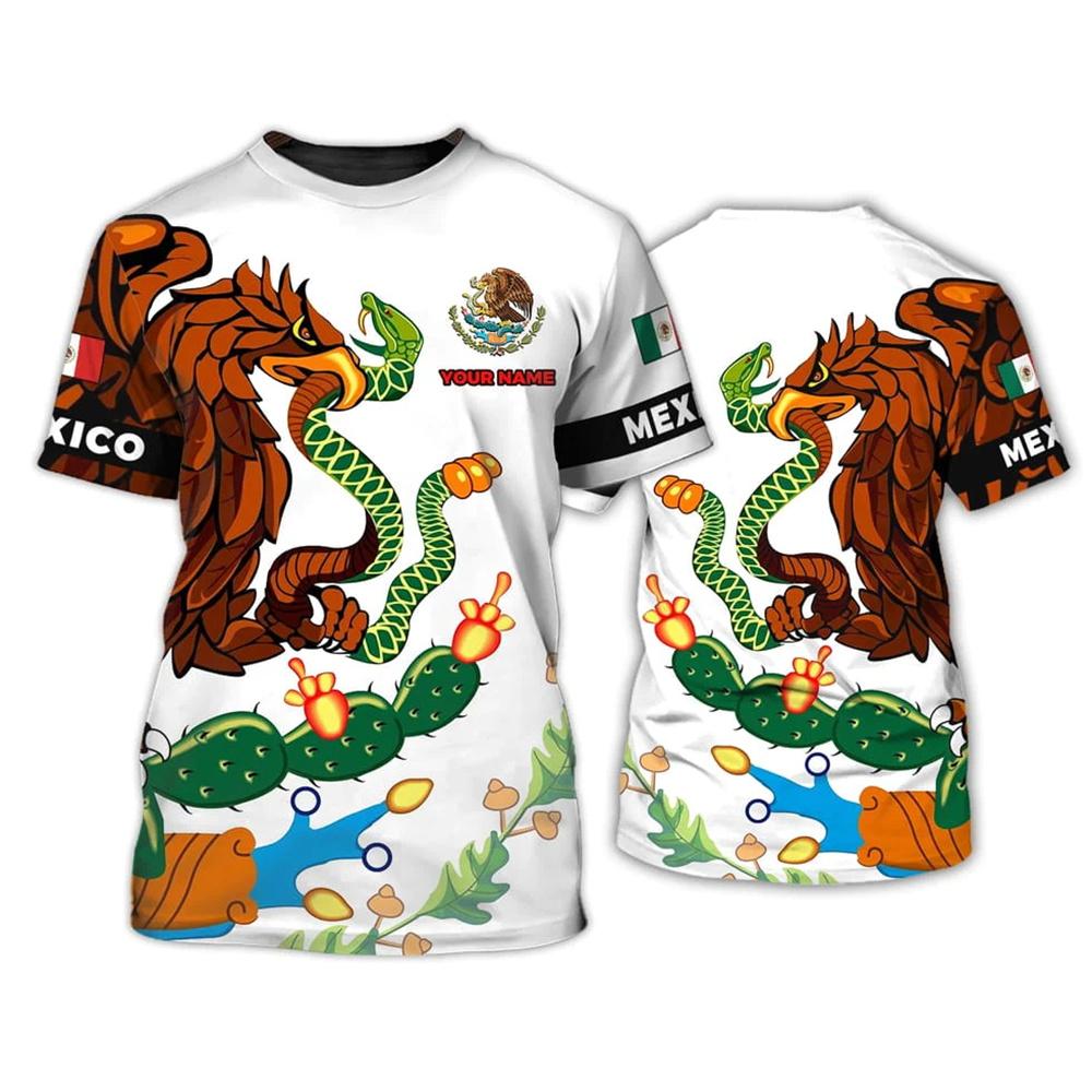 

Футболка с принтом национального флага Мексики для мужчин, модная, с 3D-узором орла, с коротким рукавом, свободная мужская футболка для отдыха с круглым вырезом 6XL