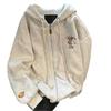 American lazy chic bear embroidered hooded sweater men and women spring and autumn retro oversize zipper jacket
