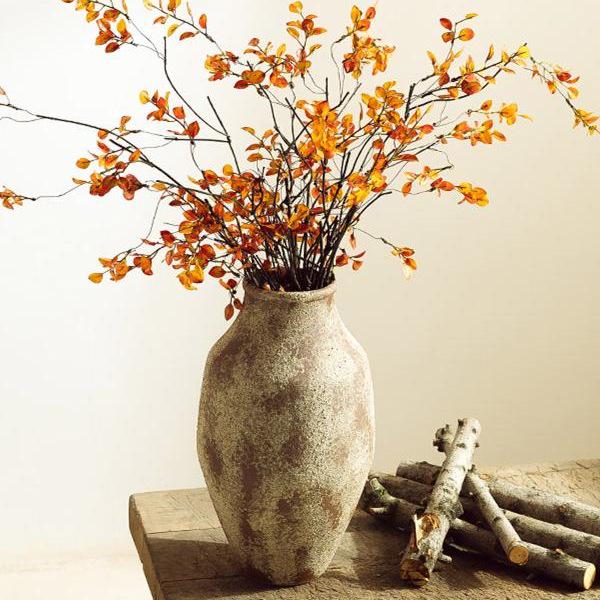 Wabi-Sabi Style Unglazed Terracotta Vase with Floral Design for Retro Living Room or Dining Table Decor