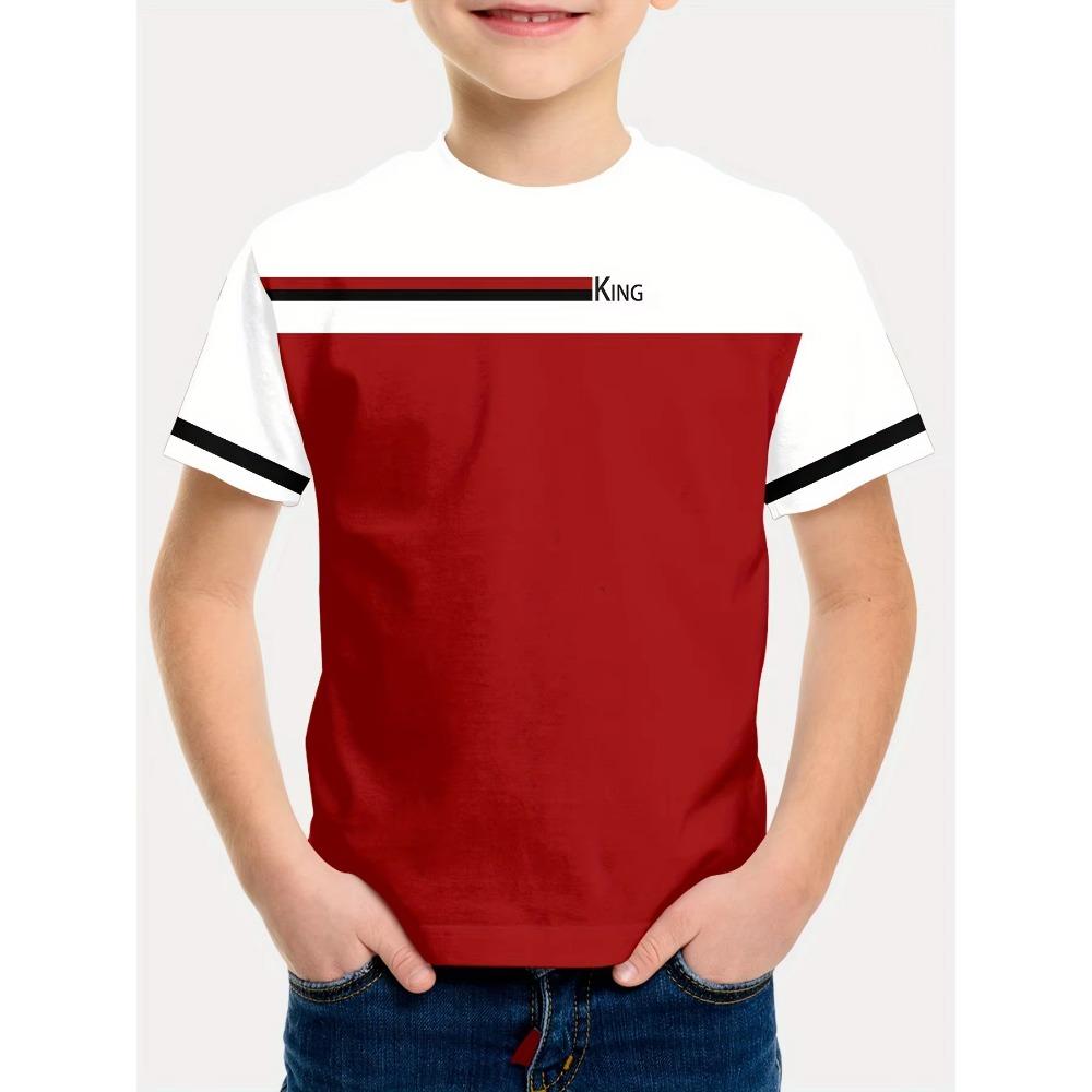 Children's clothing simple letter striped pattern T-shirt Children's clothing short sleeved top Summer children's top round neck T-shirt