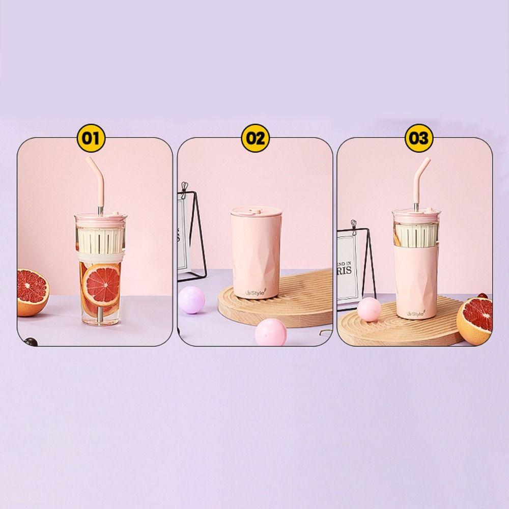650ML Straw Cup 2 Layer Coffee Cup Water Bottle Vacuum Mug  Drinkware