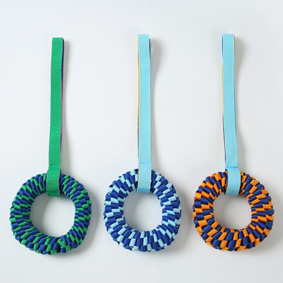Pet Chewing Toy Donut Shape Toy with Woven Oxford Fabric Cotton Rope for Teeth Grinding Cleaning Massage Safe Braided Tug Toy for Dogs