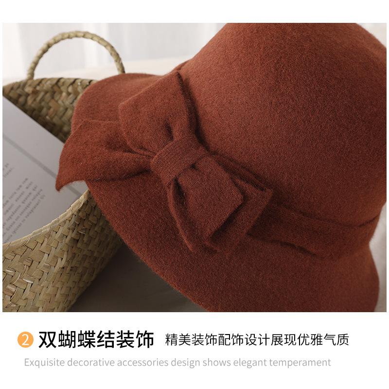 Hat women's autumn and winter new bow wool top hat thickened warm bucket hat middle old mother basin hat