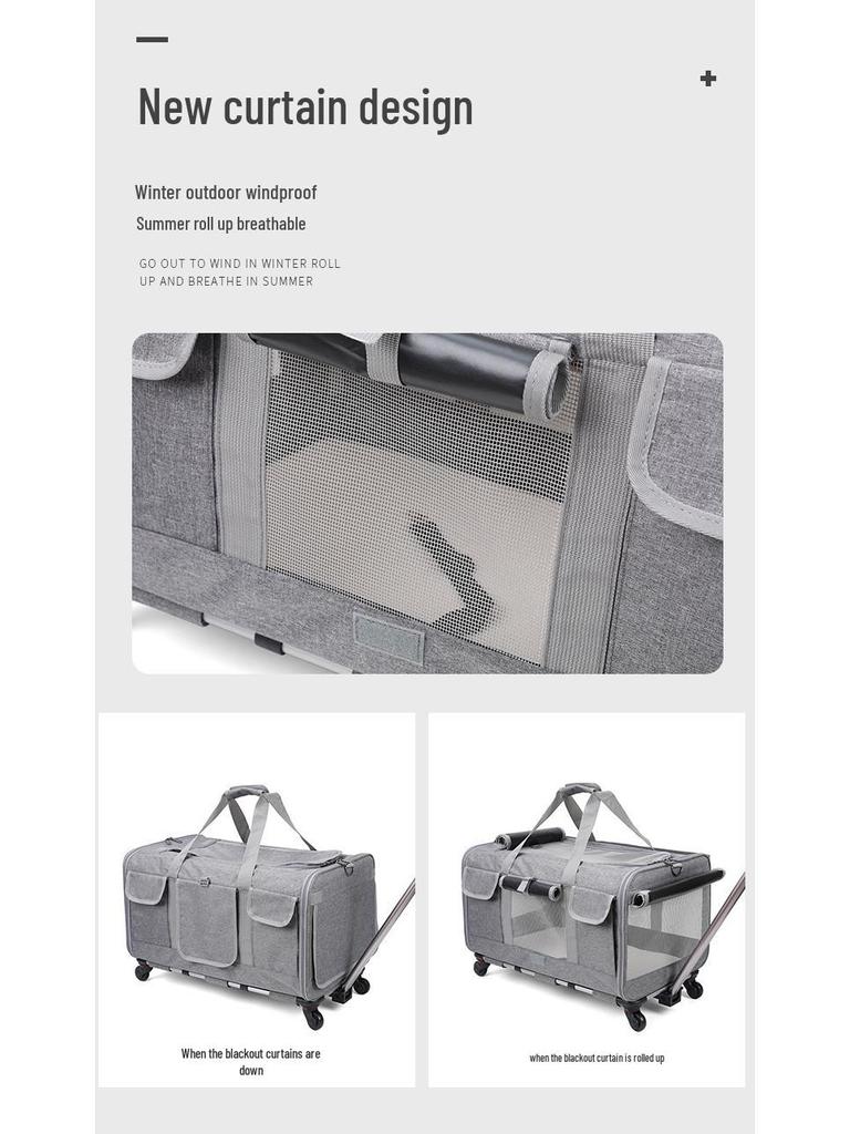 Foldable Pet Trolley: Breathable Cat & Dog Carrier