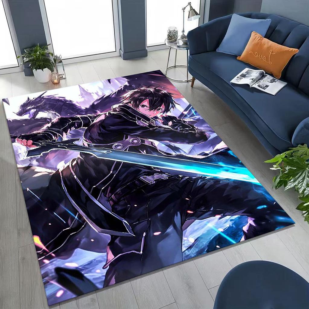 Anime SAO Sword Art Online Cartoon 3D Rug for Bedroom Living Room Sofa Home Doormat Decor, Large Kids Play Non-slip Floor Mat