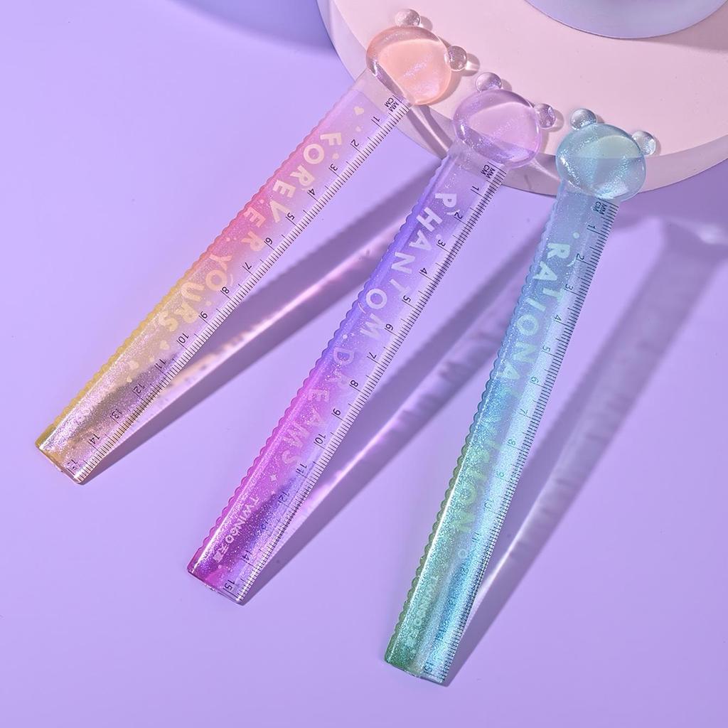 1 Stück/3 Stück Soul Color Lineal 15cm Transparente Farbverläufe Wellenlinie Glatte Kanten Kunststoff Lineal für Schüler