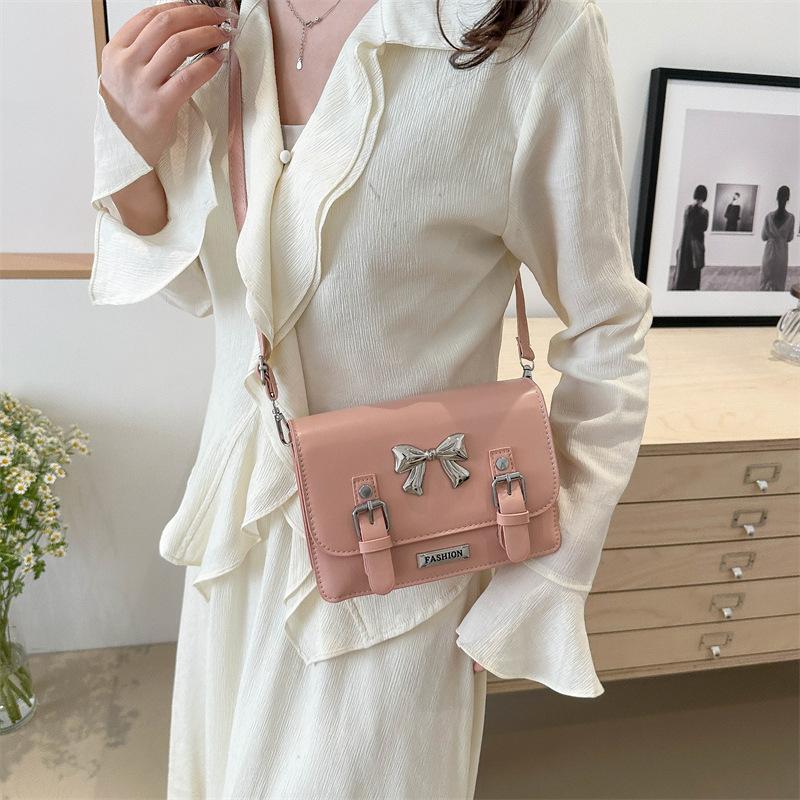 Korean Style Fashion Contrasting Color Postman Bag Women's New Style Bow Small Square Bag Versatile One Shoulder Crossbody Bag