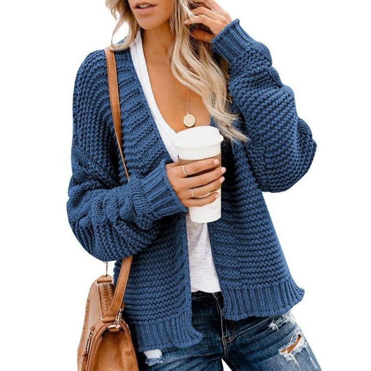 

Women Casual Solid Color Loose Long Knitted Cardigan Medium Size Coat S синий