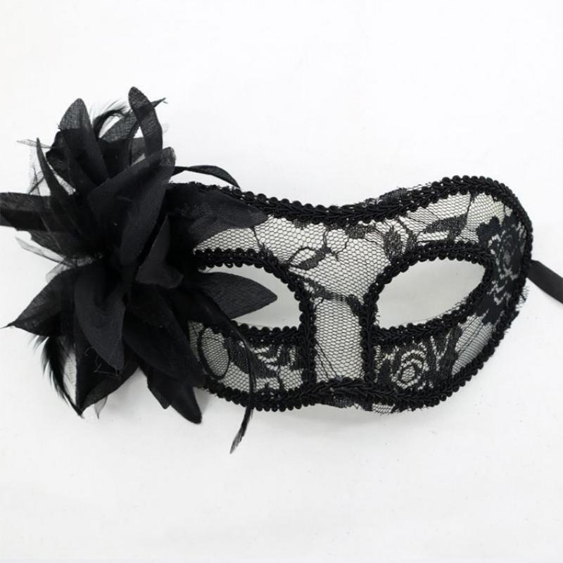 NEW Venice Princess Masquerade Mask Handheld Side Flower Translucent Feather Lily Mask Flat Head Lace Handheld Mask Accessories