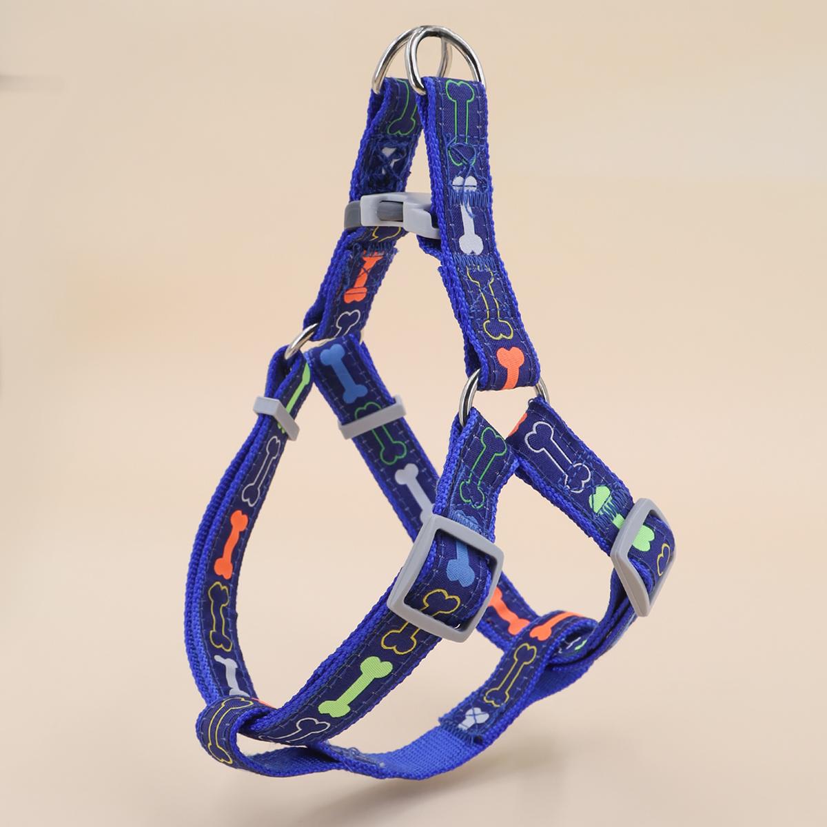 

A colorful bone tripod pet dog harness for indoor and outdoor use S