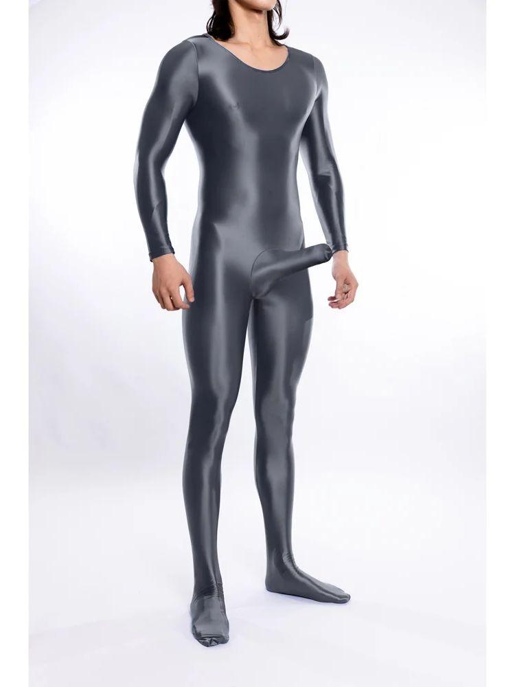 M-XL Glänzender Nylon Catsuit Bodystocking Penis Hülle Bodysuit Strumpfhose Sexy Leotard Einteiliger Unitard Dessous Pyjama Körper