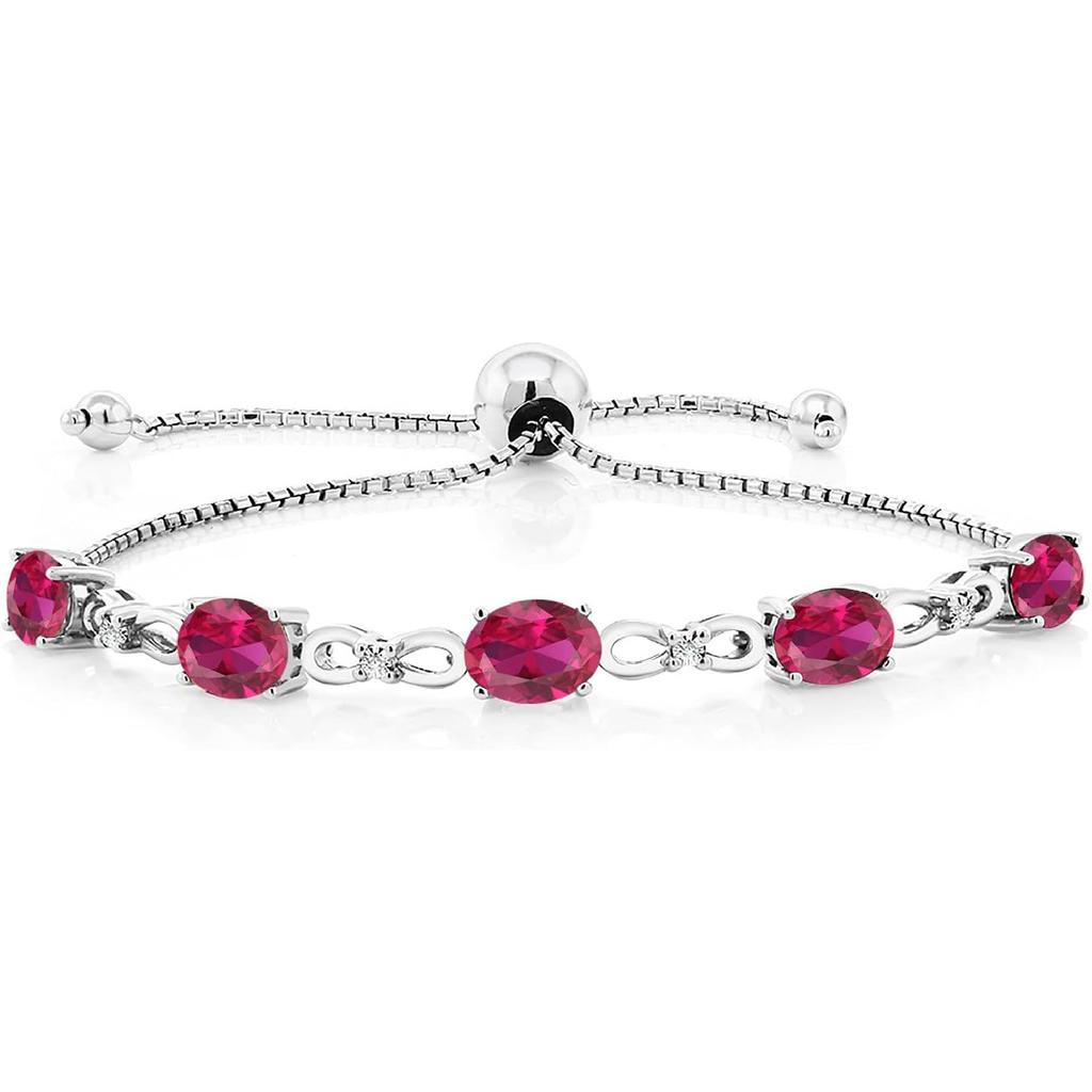 Gem Stone King 3-6 Cttw Gemstone Birthstone and Accent Lab Grown Diamond Tennis Bracelet For Women | 925 Sterling Silver | 7X5MM Oval | Adjustable