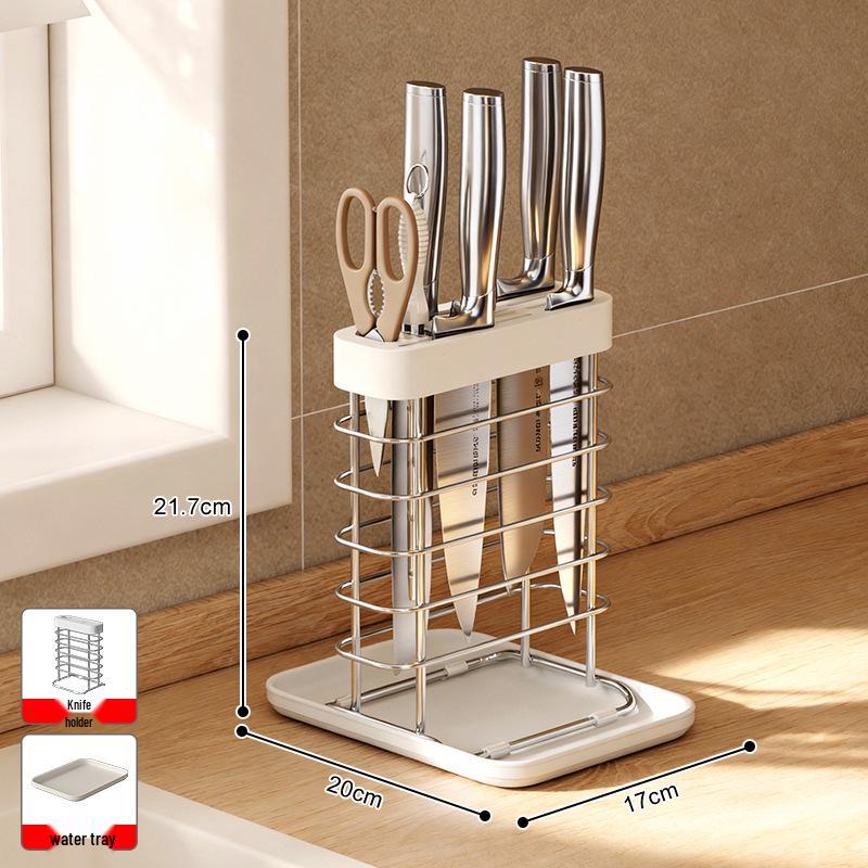 304 Stainless Steel Kitchen Storage Rack with Chopstick Holder, Knife Block, and Cutting Board Storage