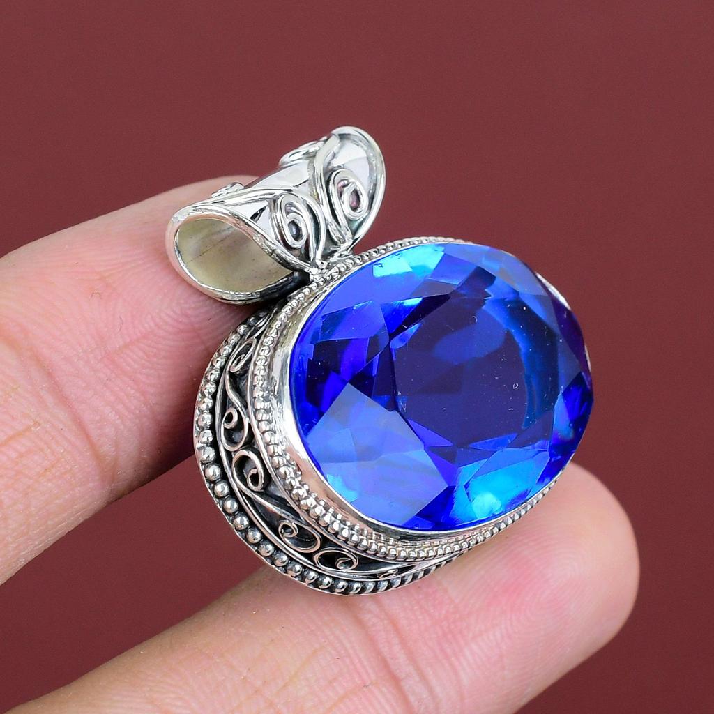 Faceted Tanzanite Quartz Pendant Natural Gemstone Pendant 925 Sterling Silver Pendant Antique Jewelry Handmade Vintage Pendant Gifts For Her