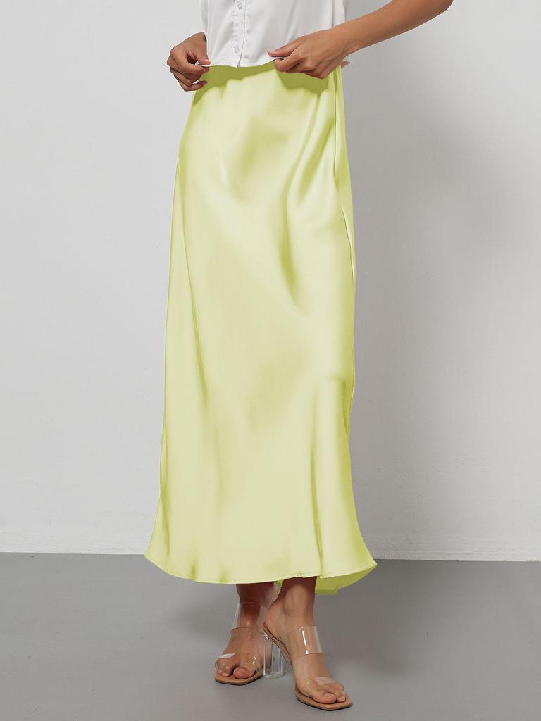 Elegant European and American Style Women's Satin Midi Skirt – Smooth, Slim, and Silky Texture for Summer