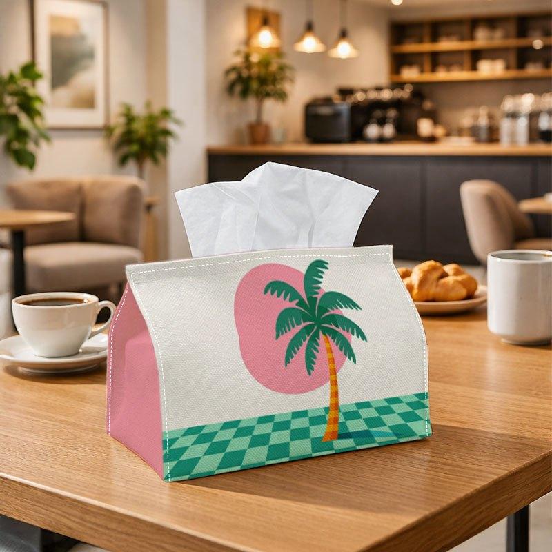 1pc Retro Minimal Landscape Tissue Box Multifunctional, Palm Tree Sunset Geometric Pastel Suitable for Home, Parties, And Car Decoration. This Decorat