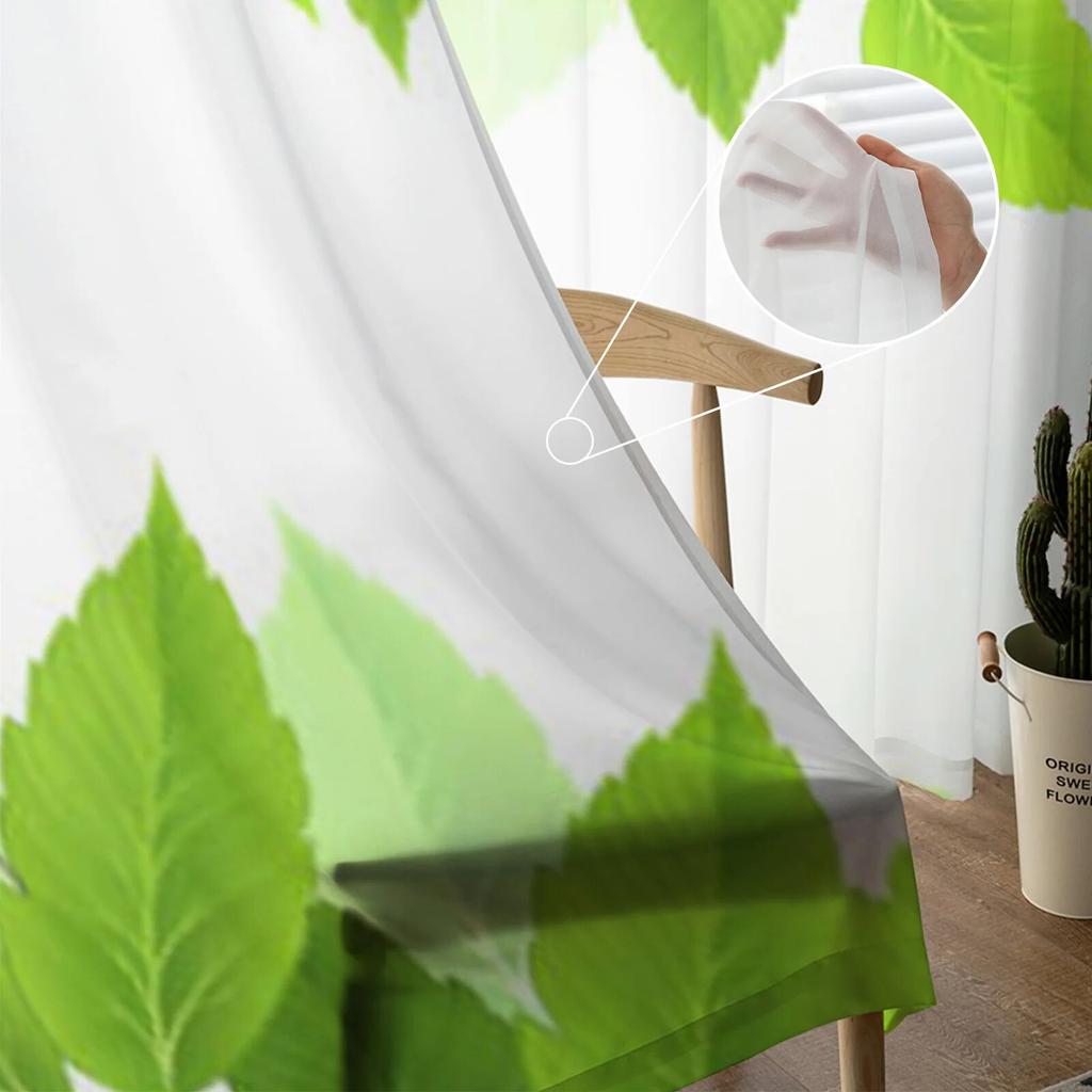 Fresh Green Leaves Tulle Sheer Window Curtains For Living Room Bedroom Modern Chiffon Voile Curtains Fabric Drapes