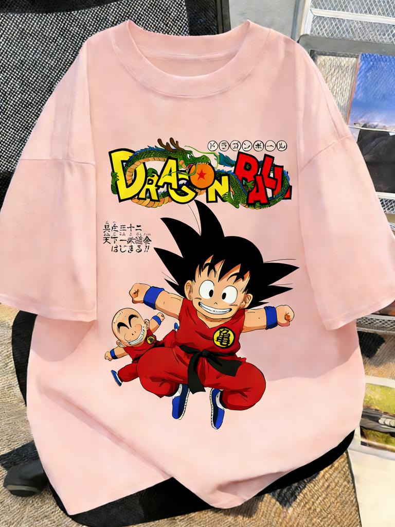 Plus Size Dragon Ball Anime Print Unisex Women Summer Tshirt Casual Parent Child Tops Street Wear Harajuku Style Y2K Fashion
