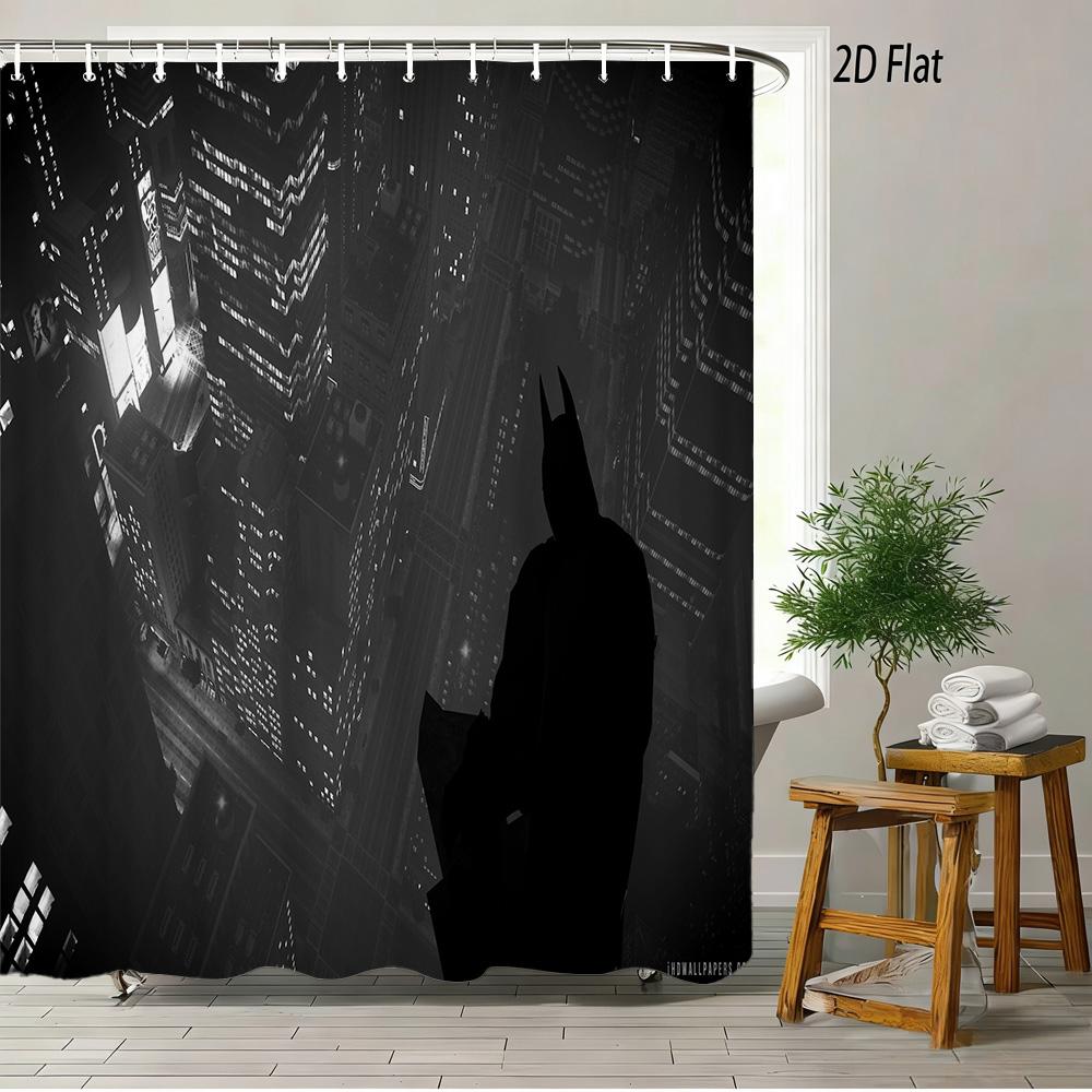 Superman Flying Above Clouds Waterproof Shower Curtain, Superhero Bathroom Decor For Fans