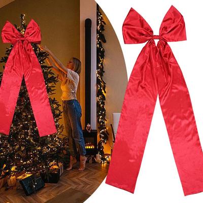 Oversized Christmas Tree Topper Bow 16 X 57 Inches 1pcs Party Holiday Streamers Long Bow Red De Q2O2