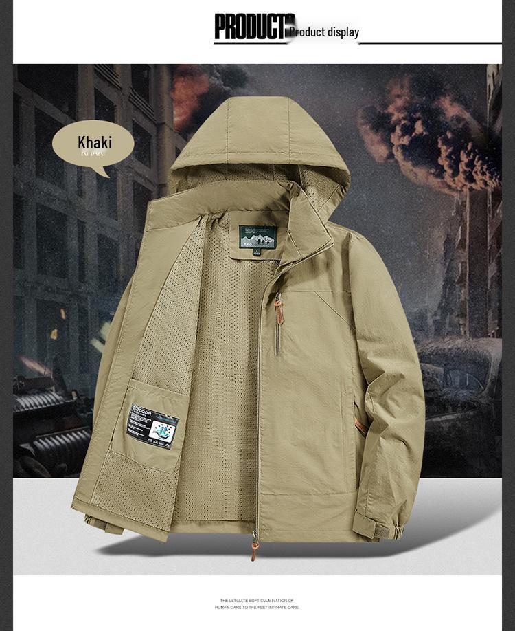 Men's Hooded Windbreaker Jacket - Waterproof, Windproof, Spring/Autumn Motorcycle Workwear Trend (Style 8817)
