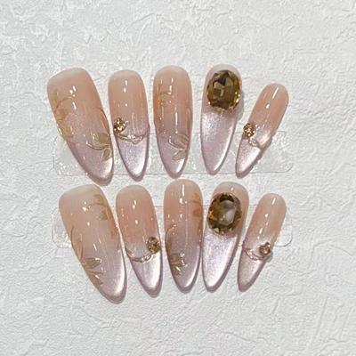 High-End Cat-Eye Französischer Stil Tragbare Rüstung mit High-End Handbemaltem Goldenem Magischem Spiegel Blume Handgefertigter Maniküre-Patch Kann Abgenommen Werden