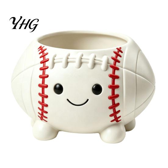 Creative Garden Ornament Rugby Ball Succulent Planter, Resin Small Flower Pot with Feet, Weatherproof Decor Cute Smiling Plant for Indoor Outdoor Home