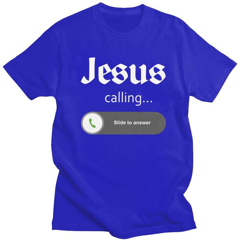 Mens Jesus Is Calling T Shirt Short Sleeves Cotton Tshirts Valentines Day Gift Leisure Funny Christian Joke Quote Tee Clothes