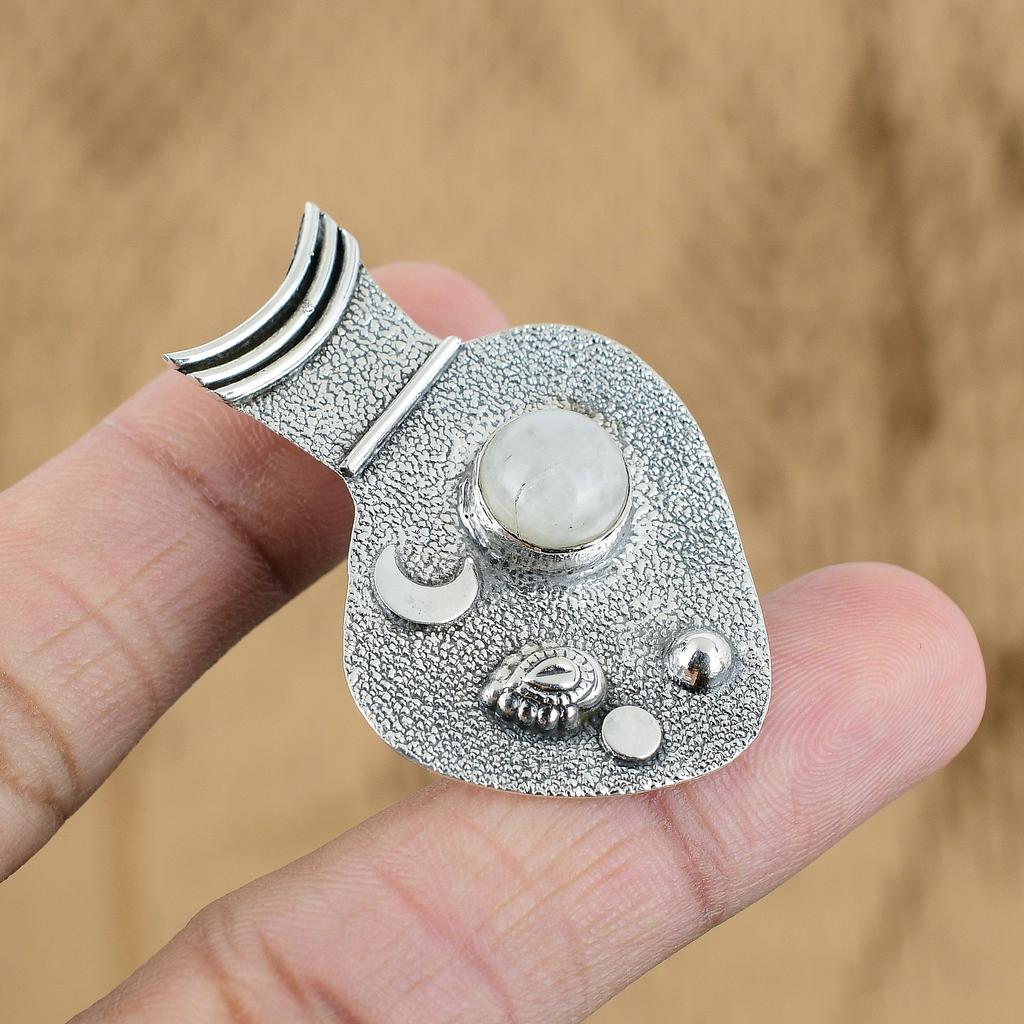 Gift For Her 925 Sterling Silver Natural Rainbow Moonstone Gemstone Pendant