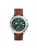 Gent's Retro Quartz Watch - 44mm Green Dial Brown Leather Strap, Triple-Eye Design, Casual Style FS5898
