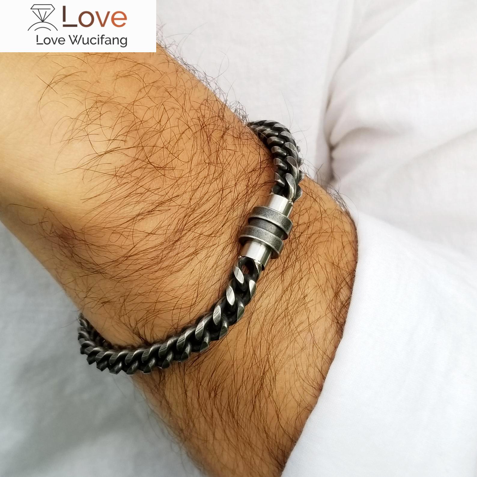 

Мужская цепочка из нержавеющей стали с магнитной застежкой в винтажном стиле, прочный мужской браслет 6 размера, подарок на День отца 6.5 inch