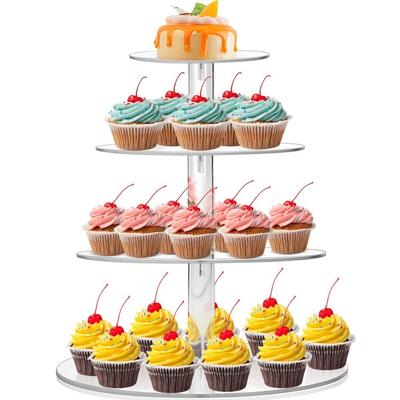 3/4/5 Tier Acrylic Round Cupcake Stand Clear Birthday Cupcake Stand Holder Dessert Display For Wedding Birthday Christmas Party