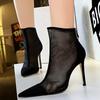 Fashion Mesh Hollow Ankle Boots for Women Pointed Toe Zipper Thin Heel Designer Modern Boots Fashion Sexy Super High Heel Women Shoes