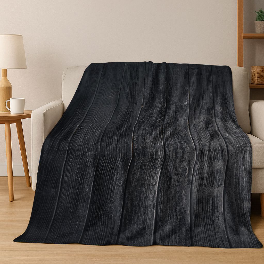 Regenboog Retro Houten Bord Zwart Bruin Houtnerf Flanellen Deken, Gezellige Zachte Plaid voor Huis Slaapkamer Bed Bankhoes Cadeau