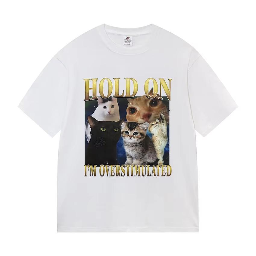 Funny Cat Graphic Print T Shirt Gang Cat Cool Hip Hop Short Sleeve Tshirts Mens Vintage High Quality Oversized Cotton Tees Top