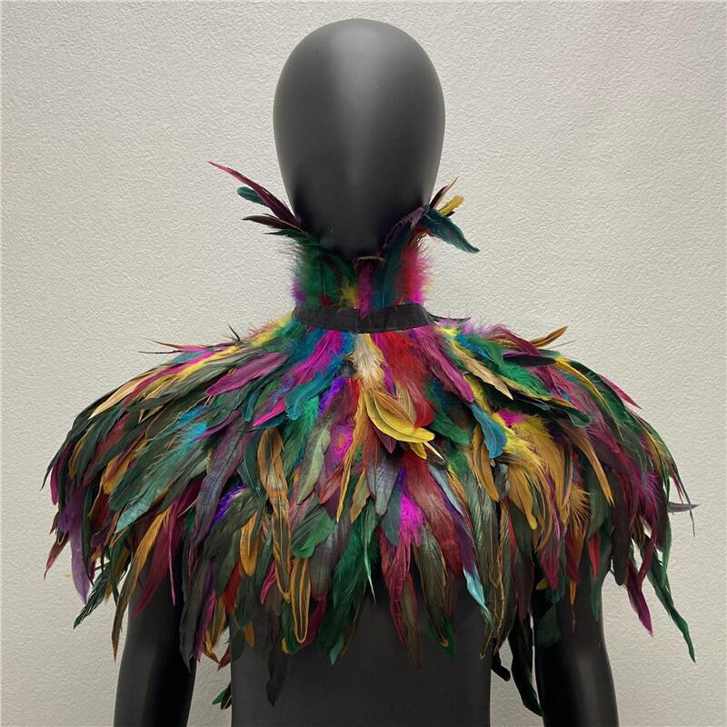 Gothic Feather Shawl with Rooster and Chicken Feather Accents - Halloween Masquerade Accessory