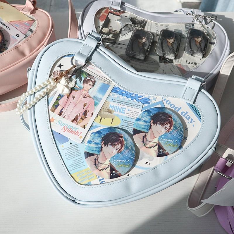 JIAERDI Lolita Transparent White Ita Bag Handbag Women New Heart Leather Crossbody Pain Bag Ladies Sweet Cute Messenger Bag 2025