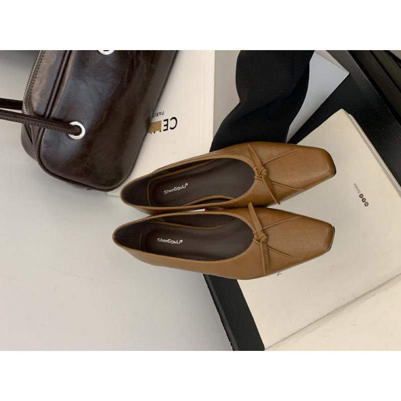 

2025 French new late evening wind ladyshoes flat shoes temperament bow light mouth low heel single shoes women 40 коричневый