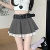 Classic High Waist Pleated Skirt With Lace Patchwork For Summer Fashion