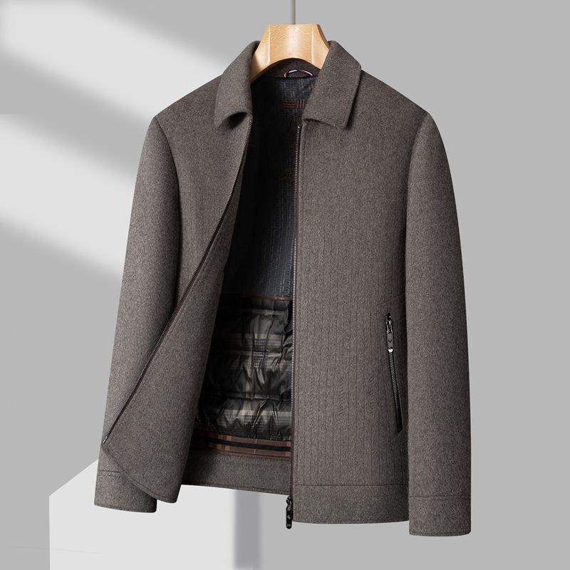 Men's Light Luxury Double-Sided Wool Coat - Short Lapel Autumn/Winter Jacket for Business Casual Wear