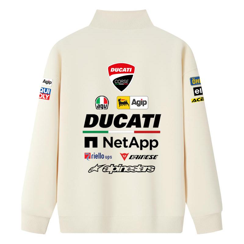 Ducati Corse MotoGP Racing Half-Zip Sweatshirt, Men Women Black Oversized Streetwear Pullover with Full Sponsor Print