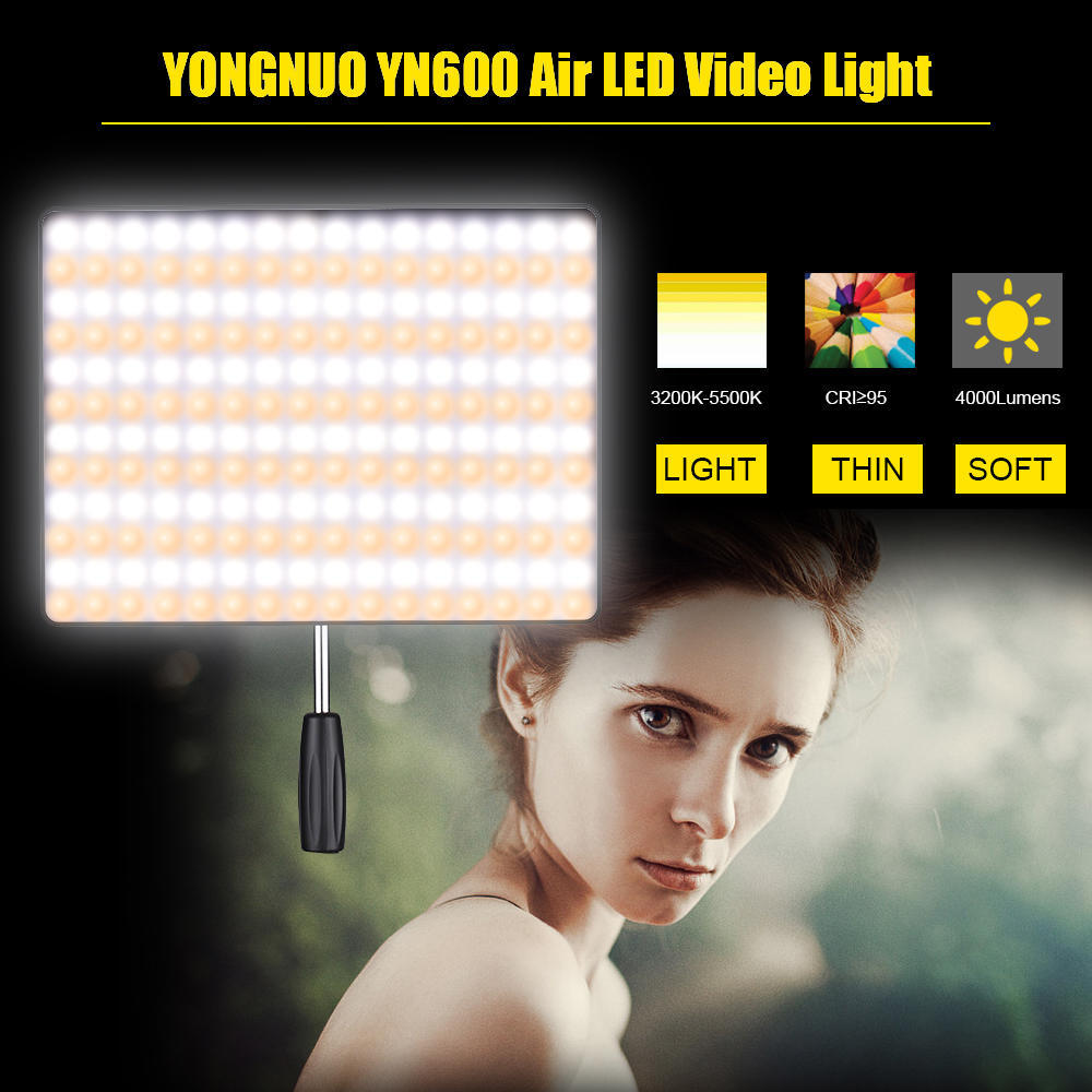 Luz de video LED YONGNUO YN600 Air de temperatura bicolor de 3200 K a 5500 K, luz para fotografía, delgada y liviana