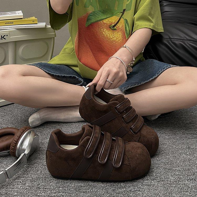 2025 new matte leather Velcro Kapibara big head casual board shoes Dexun shoes flat single shoes women