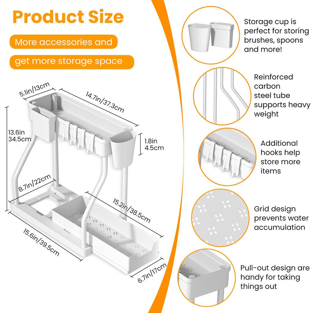 Étagère de rangement sous évier, rangement d'armoire de cuisine, tiroir de rangement à double glissière, panier de rangement polyvalent pour salle de bain