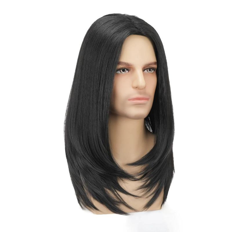 Handsome Men's Mid Length Straight Hair Rose Mesh Full Head Cover